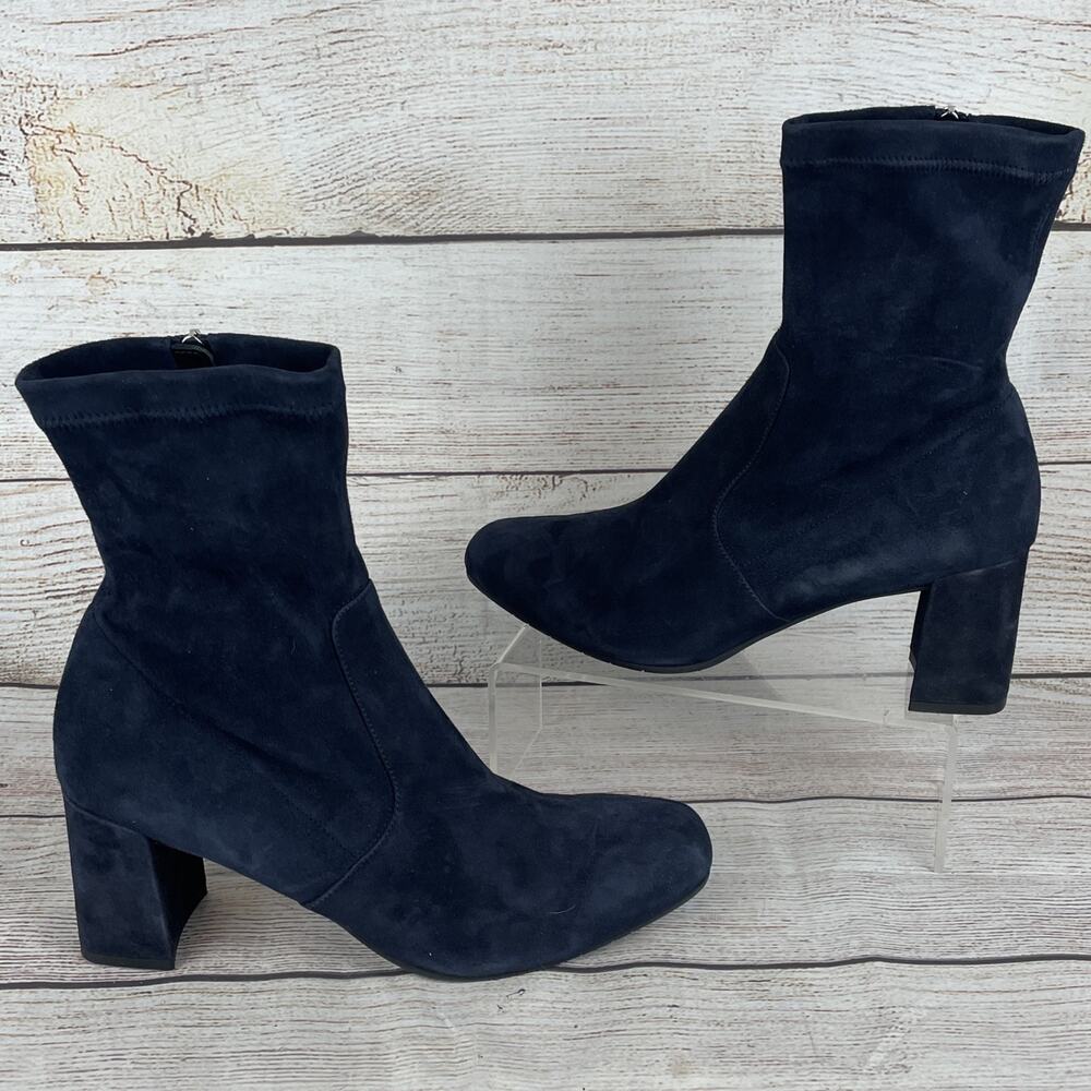 Aquatalia Drusilla Womens Sz 11 Ankle Boots Booties Navy Blue Suede Zip